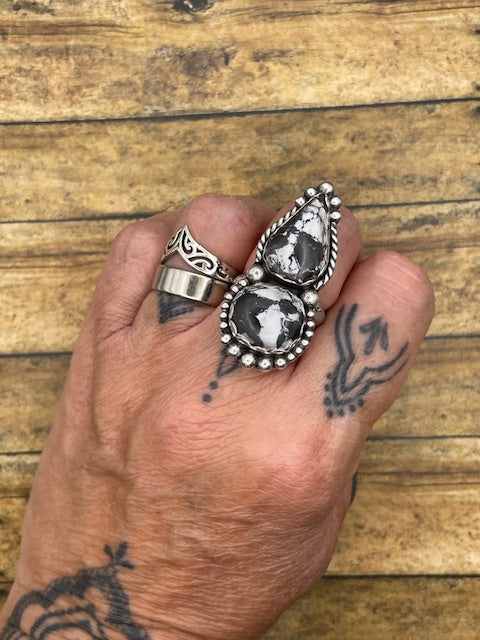 Amanda - White Buffalo Turquoise Double Gemstone Ring