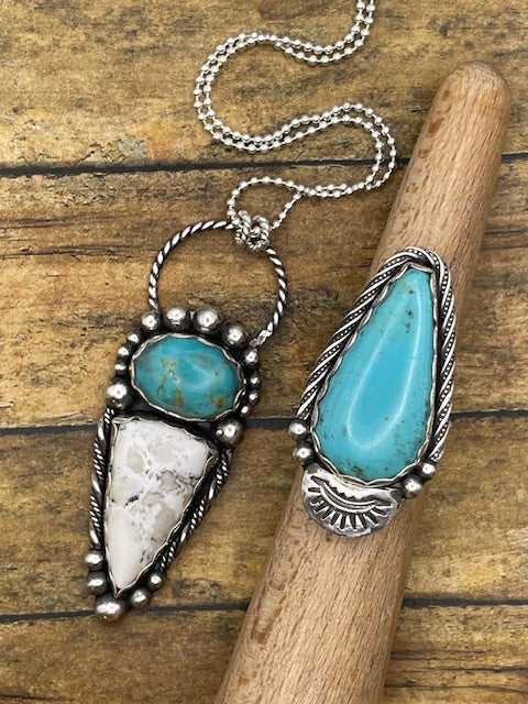 Alexa - White Buffalo and Blue Turquoise Large Pendant Necklace
