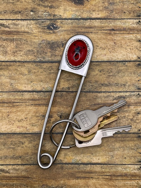 Winter - Jumbo Safety Pin with Black Scorpion in Red Resin Cabochon