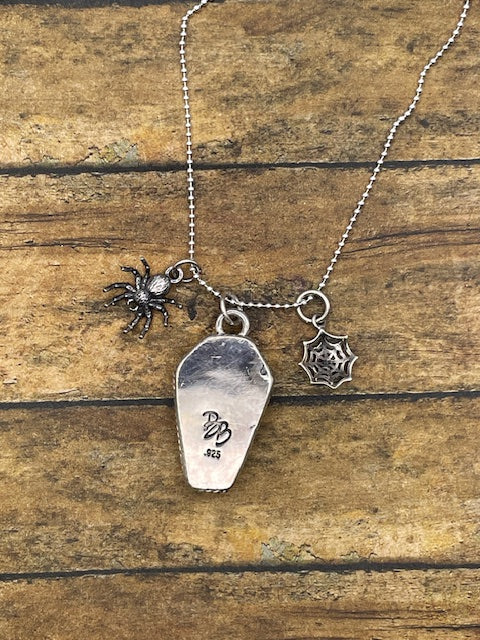 Wild - Dendrite Coffin Charm Necklace with Spider and Spiderweb