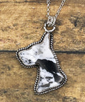 Artisan made sterling silver necklace with a Great Dane shaped White Buffalo pendant