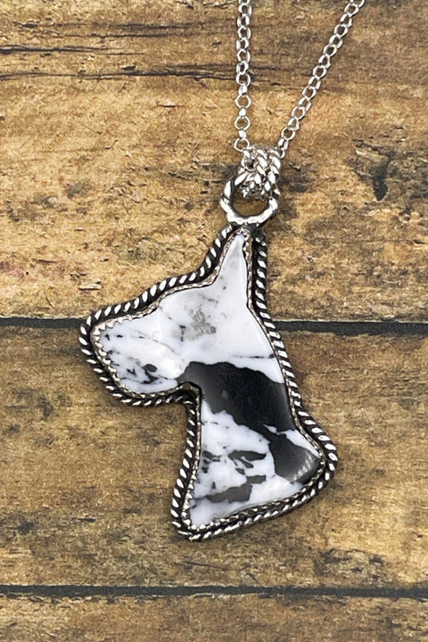 Artisan made sterling silver necklace with a Great Dane shaped White Buffalo pendant