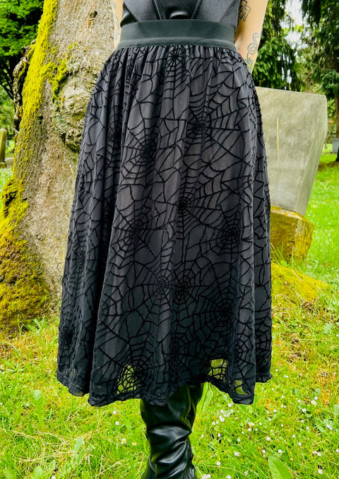The Aradia Full Skirt  - Velvet Spider Web Flocked