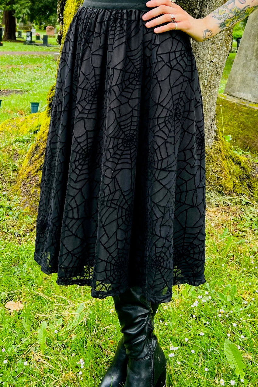 The Aradia Full Skirt  - Velvet Spider Web Flocked