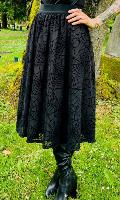 The Aradia Full Skirt  - Velvet Spider Web Flocked