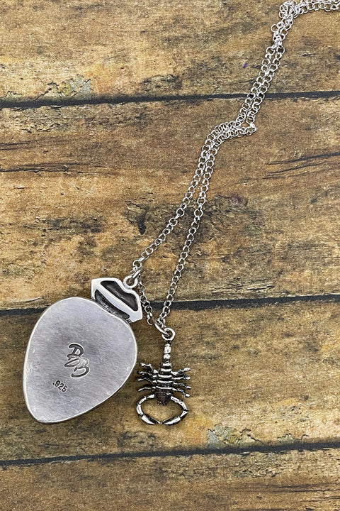 Wilma - Black Scorpion in White Resin Heart Charm Necklace with Charm