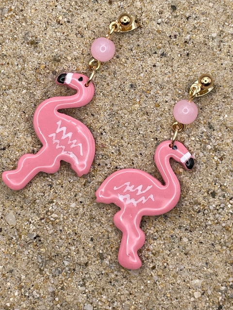 Palm Springs - Flamingo Polymer Clay Dangle Earrings: Handmade, Hand-Painted