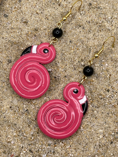 Palm Springs - Retro Flamingo Polymer Clay Dangle Earrings: Handmade, Hand-Painted