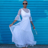 Imogen 1 Tier Ruffle Dress in Diamante Dot