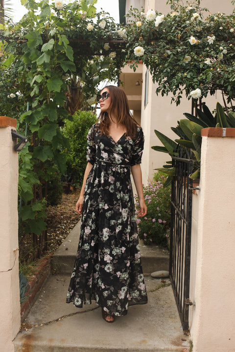 Signature Wrap Dress in Noir Garden