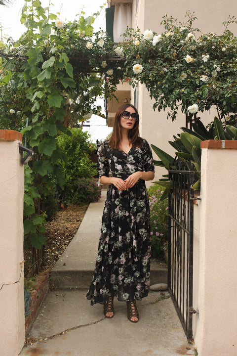 Signature Wrap Dress in Noir Garden