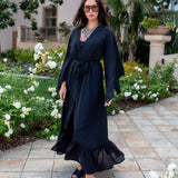 Janys Scarf Sleeve Kimono In Raven