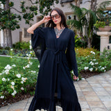 Janys Scarf Sleeve Kimono In Raven