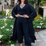 Janys Scarf Sleeve Kimono In Raven