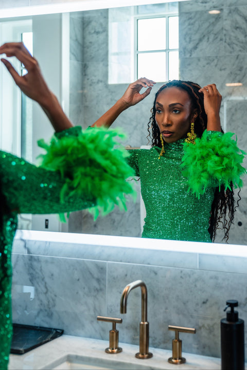 Julianne Sequin Dress in Parakeet Green