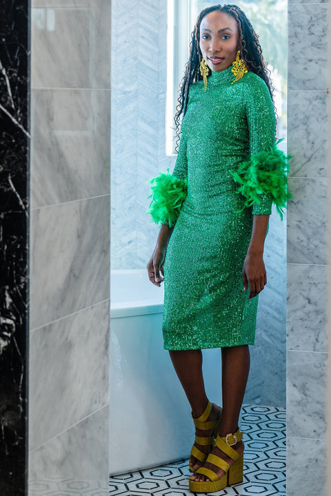 Julianne Sequin Dress in Parakeet Green