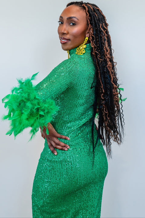 Julianne Sequin Dress in Parakeet Green