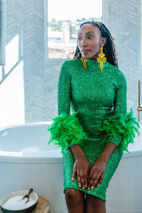 Julianne Sequin Dress in Parakeet Green