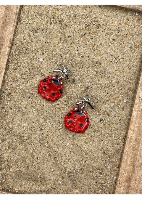Lady Bug Dangle Earrings with Bow