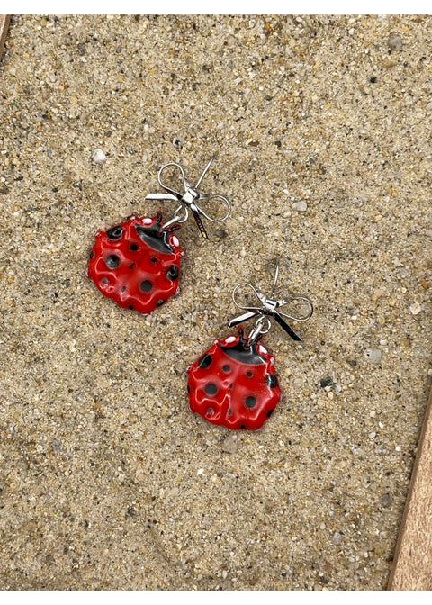 Lady Bug Dangle Earrings with Bow