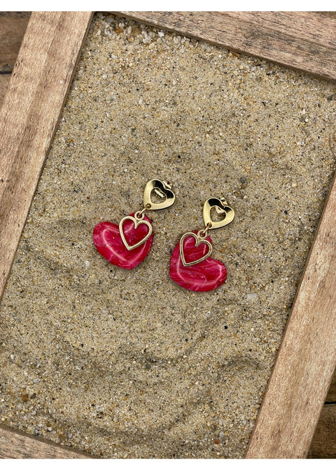 Little Heart Charm Earrings with Gold Stud