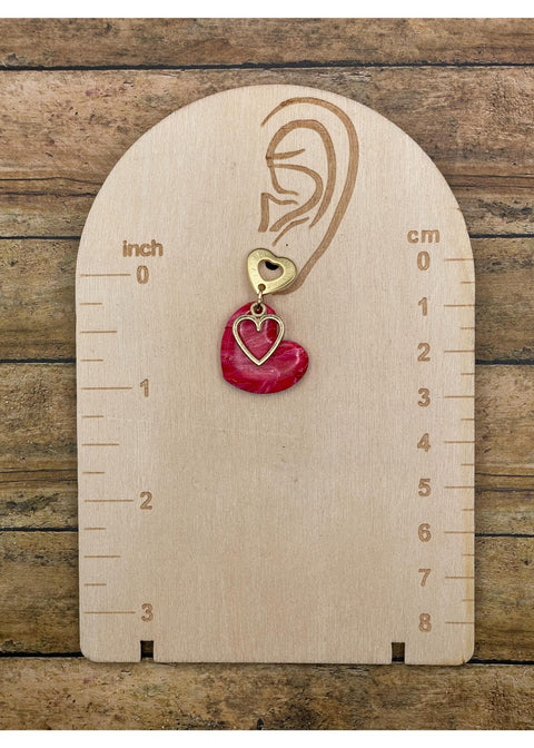 Little Heart Charm Earrings with Gold Stud