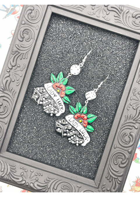 Tattoo Love Lady Luck Dice Earrings