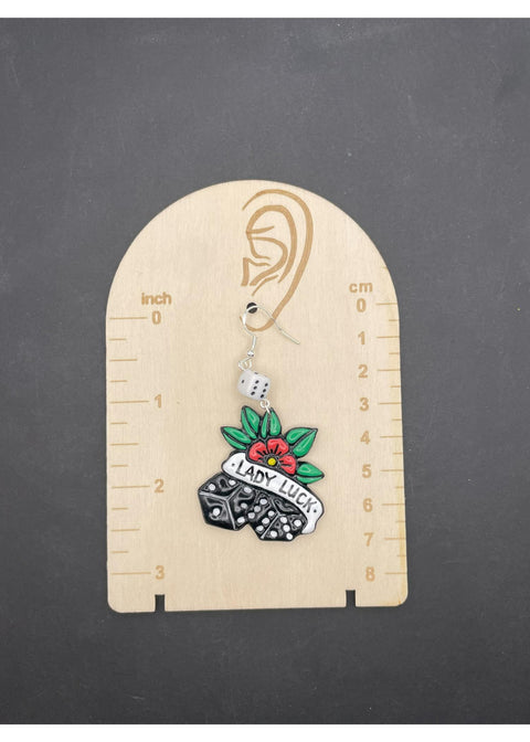 Tattoo Love Lady Luck Dice Earrings