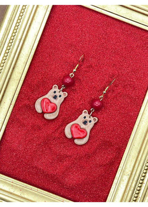 Holiday Lovie Bear with Heart Earrings