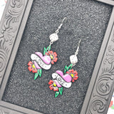 Tattoo - Love Heart Earrings with Dice Detail: Handmade Polymer Clay