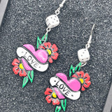 Tattoo - Love Heart Earrings with Dice Detail: Handmade Polymer Clay
