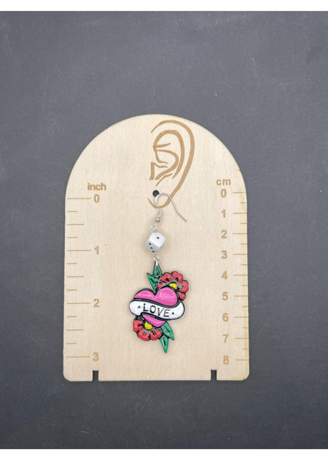 Tattoo Love Dangly Heart Earrings