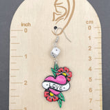 Tattoo - Love Heart Earrings with Dice Detail: Handmade Polymer Clay