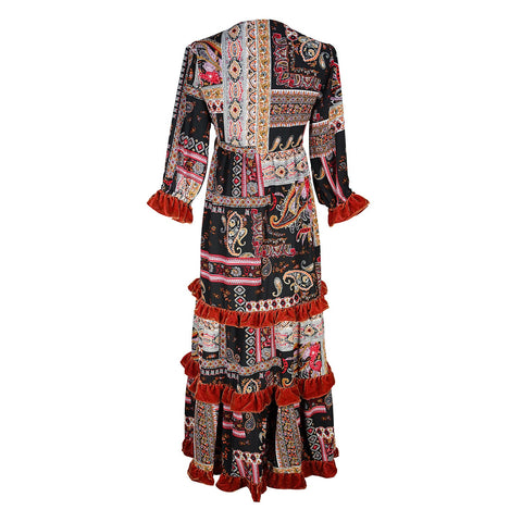 Ophelia Velvet Ruffle Maxi Dress in Lucia Cinnabar