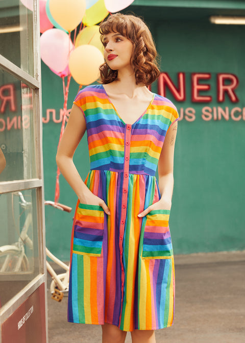 Modcloth Rainbow More Is More Rainbow Stripe Dress – ModCloth