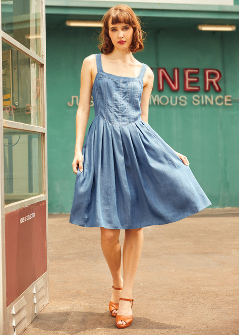 Meet Me on Main Street Chambray Dress Vintage Blue / XL Meet Me on Main Street Chambray Dress Vintage Blue / XL