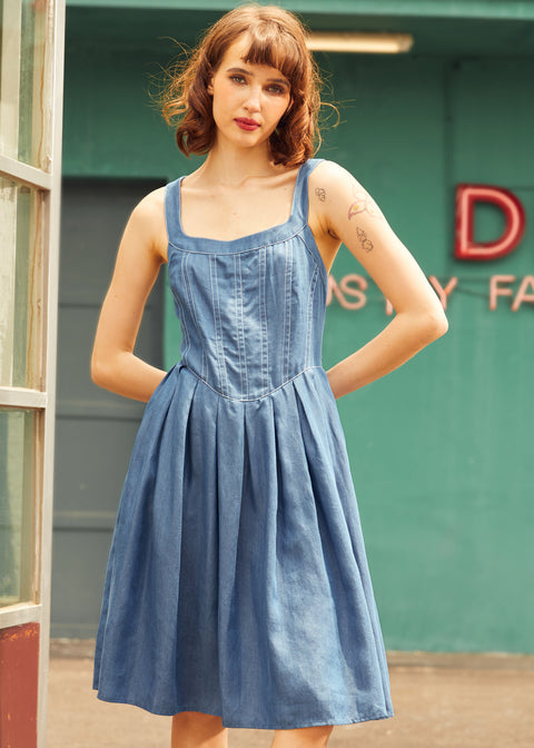 PRESALE Meet Me on Main Street Chambray Dress