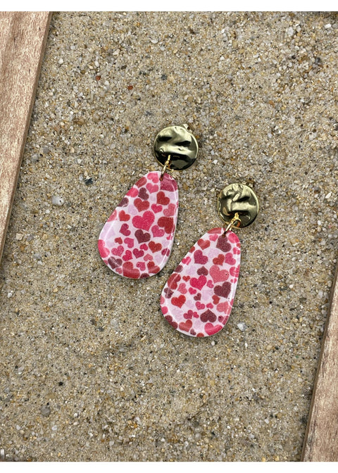 Heart Printed Teardrop Dangle Earrings