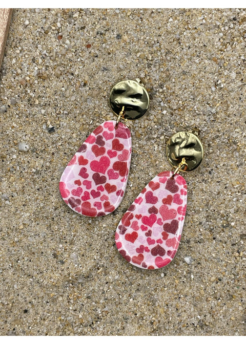 Heart Printed Teardrop Dangle Earrings