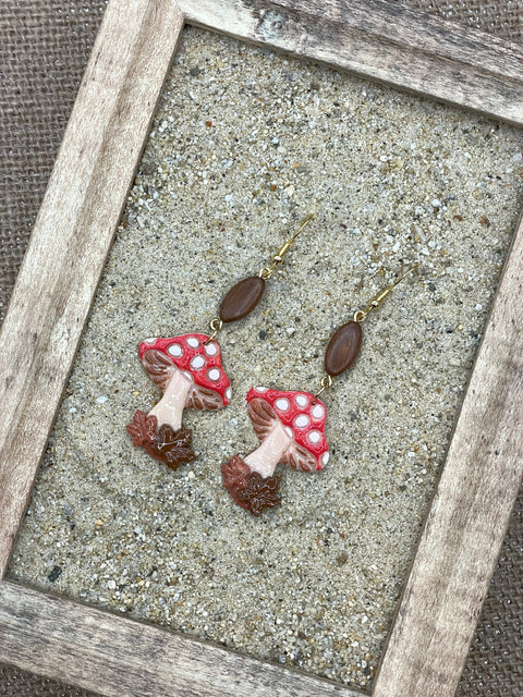 Mushrooms with Fall Leaves Earrings
