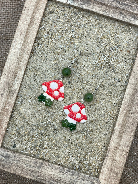 Red Polka Dot Mushroom Earrings