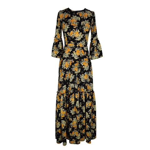 Imogen 1-Tier Ruffle Maxi Dress in Marigold Blossom