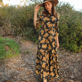 Imogen 1-Tier Ruffle Maxi Dress in Marigold Blossom