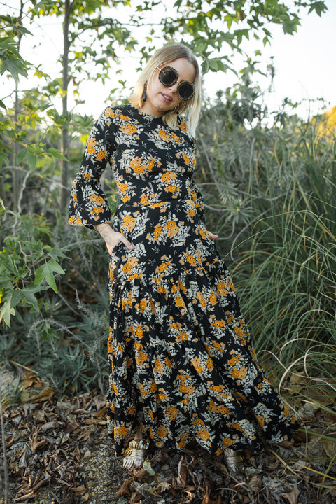 Imogen Petite 3-tier Ruffle Dress in Marigold Blossom