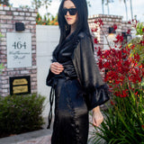 Marlene Wrap Dress in Obsidian Sheen