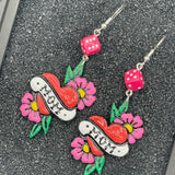Tattoo - Mom Heart Earrings with Dice Detail: Handmade Polymer Clay