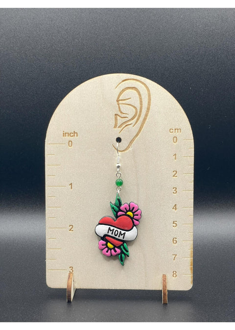 Tattoo Love Mom Heart Earrings