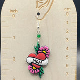 Tattoo - Mom Heart Earrings with Dice Detail: Handmade Polymer Clay