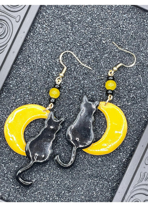 Salem Black Cat Moon Earrings