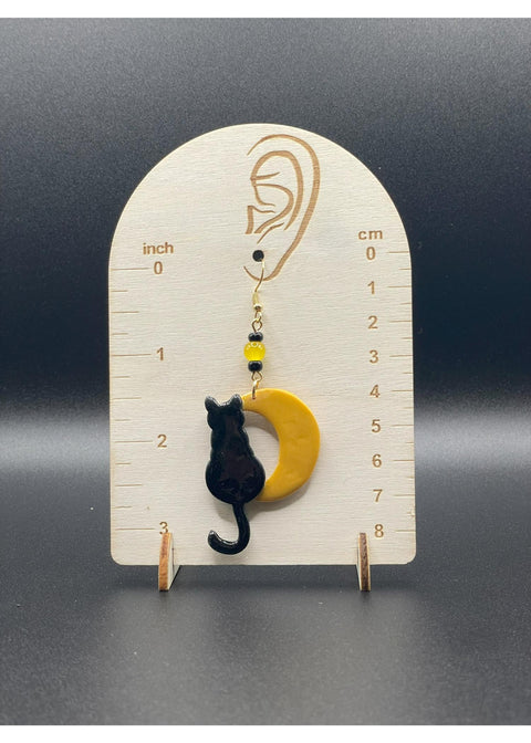 Salem Black Cat Moon Earrings